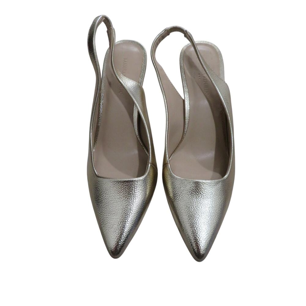 Banana Republic Women Sz 6 Gold Metallic Pointed Toe Slingback Kitten Heels